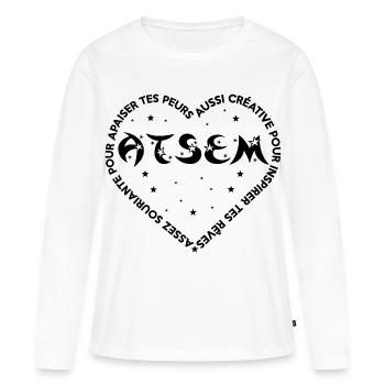 ATSEM CŒUR SOURIANTE - T-shirt manches longues Premium bio Femme - blanc - Devant - Julia (174cm)