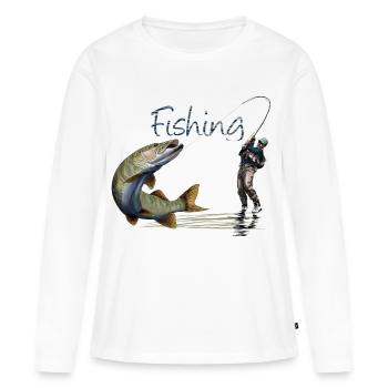 Fishing - T-shirt manches longues Premium bio Femme - blanc - Devant - Julia (174cm)