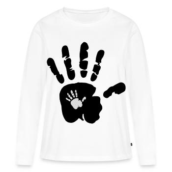Main dans la main - la main - Enfant - Enfants - Enfants - T-shirt manches longues Premium bio Femme - blanc - Devant - Julia (174cm)