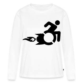 Utilisateur de fauteuil roulant avec propulsion par fusée # - T-shirt manches longues Premium bio Femme - blanc - Devant - Julia (174cm)