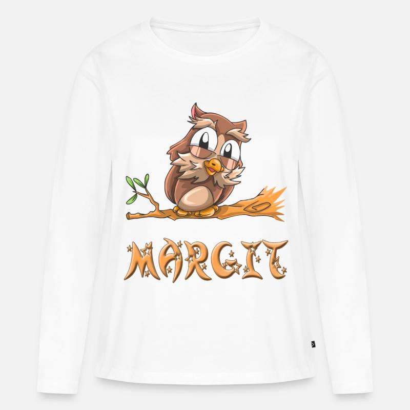 Eule Margit - Frauen Premium Bio Langarmshirt - Weiß