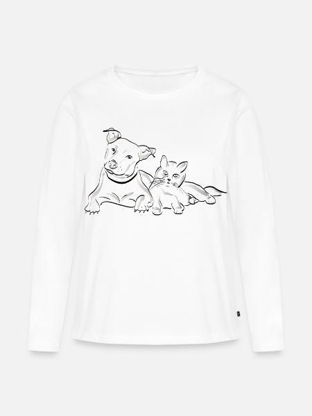 Katze Hund - Frauen Premium Bio Langarmshirt - Weiß