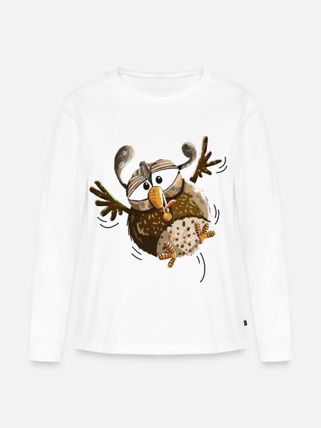 Flatternde Eule im Tiefflug - Eulen - Lustig - Frauen Premium Bio Langarmshirt - Weiß