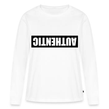 Attention backwards - Women's Premium Organic Long Sleeve Shirt - white - Front - Julia (174cm)