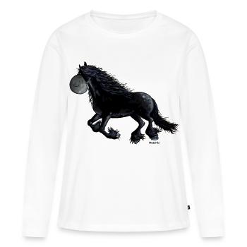 Schwarzes Friesenpferd - Friese - Frauen Premium Bio Langarmshirt - Weiß - Vorne - Julia (174cm)