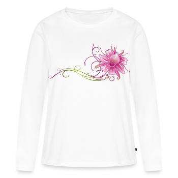 Orchidée colorée avec des ornements en filigrane - T-shirt manches longues Premium bio Femme - blanc - Devant - Julia (174cm)