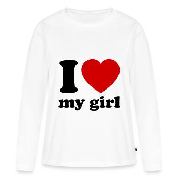 Petite amie - T-shirt manches longues Premium bio Femme - blanc - Devant - Julia (174cm)