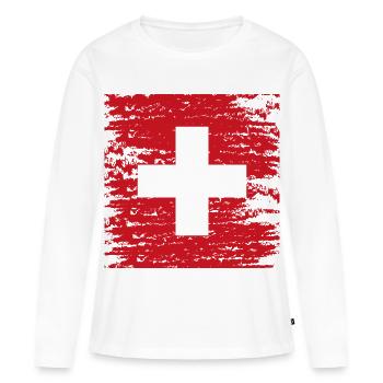 Croix suisse texturée rouge - T-shirt manches longues Premium bio Femme - blanc - Devant - Julia (174cm)