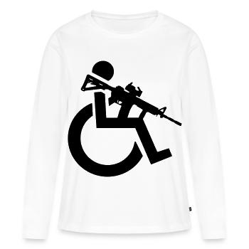 Bewaffneter Rollstuhlfahrer mit Gewehr, Waffe # - Frauen Premium Bio Langarmshirt - Weiß - Vorne - Julia (174cm)