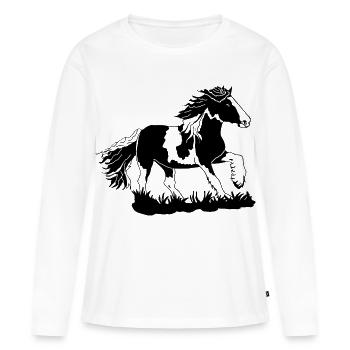 Noble Tinker galloping equestrian horses - Women's Premium Organic Long Sleeve Shirt - white - Front - Julia (174cm)