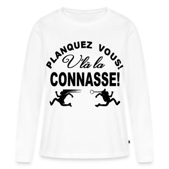 Planquez vous voilà la Chiante Cadeau Humour - T-shirt manches longues Premium bio Femme - blanc - Devant - Julia (174cm)
