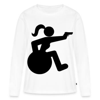 Prise de vue en fauteuil roulant. Jeux paralympiques # - T-shirt manches longues Premium bio Femme - blanc - Devant - Julia (174cm)