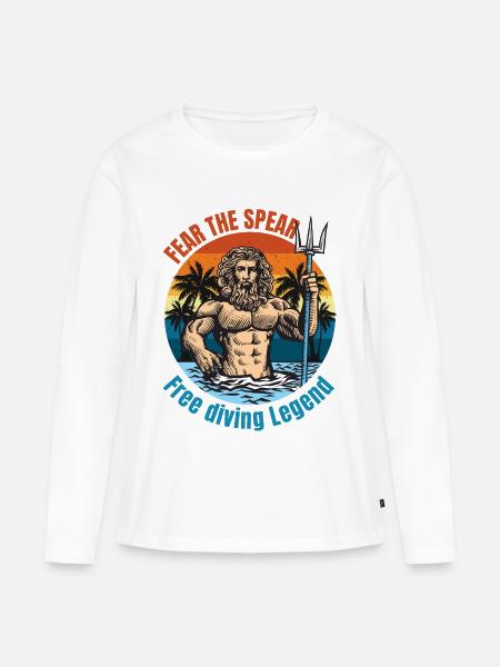 Poseidon Freitauchlegende - Fear The Spear - Frauen Premium Bio Langarmshirt - Weiß
