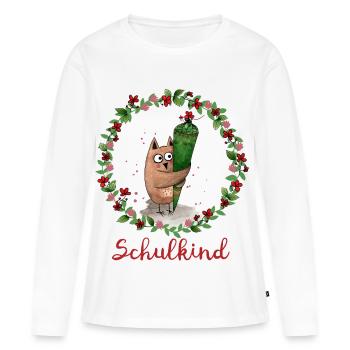 Hibou écolier - T-shirt manches longues Premium bio Femme - blanc - Devant - Julia (174cm)