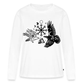 Hugin und Munin mit Vegvisir Valknut - Frauen Premium Bio Langarmshirt - Weiß - Vorne - Julia (174cm)