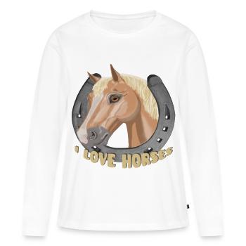 J’aime les chevaux cheval cheval - T-shirt manches longues Premium bio Femme - blanc - Devant - Julia (174cm)