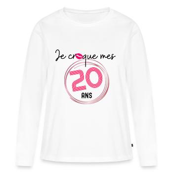 je croque mes 20 ans - T-shirt manches longues Premium bio Femme - blanc - Devant - Julia (174cm)