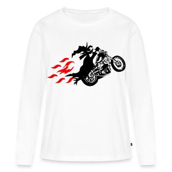 Witch on Chopper Biker Motorcycle Flames - Women's Premium Organic Long Sleeve Shirt - white - Front - Julia (174cm)