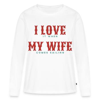 J’adore quand MA femme vient naviguer - T-shirt manches longues Premium bio Femme - blanc - Devant - Julia (174cm)