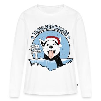 Hund liebt Schneebälle - Frauen Premium Bio Langarmshirt - Weiß - Vorne - Julia (174cm)