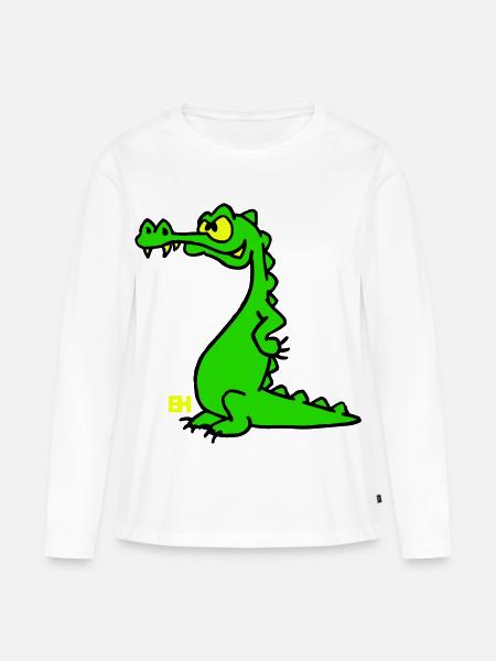 Crocodile souriant, design à trois couleurs - T-shirt manches longues Premium bio Femme - blanc