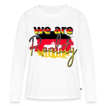 Wir sind Realität - Brandenburger Tor - Frauen Premium Bio Langarmshirt - Weiß - Vorne - Julia (174cm)