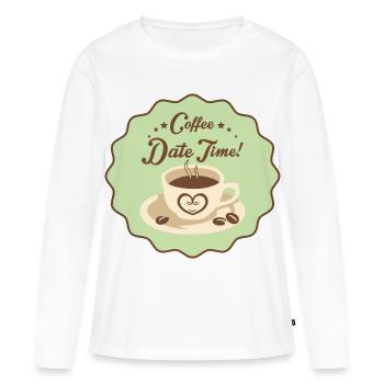 Date du café Heure - T-shirt manches longues Premium bio Femme - blanc - Devant - Julia (174cm)