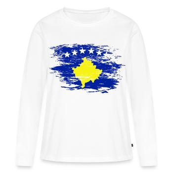 Drapeau du Kosovo utilisé - T-shirt manches longues Premium bio Femme - blanc - Devant - Julia (174cm)