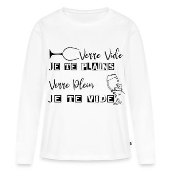 Vin et Verre en Lettre Unique - T-shirt manches longues Premium bio Femme - blanc - Devant - Julia (174cm)