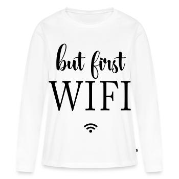 Surfaces noires : conception minimale - T-shirt manches longues Premium bio Femme - blanc - Devant - Julia (174cm)