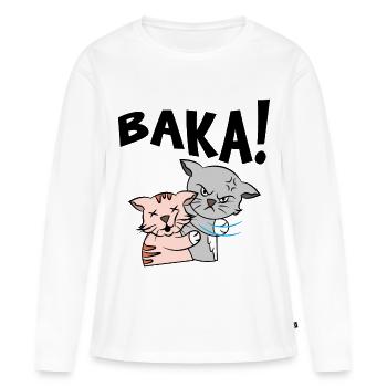 Baka Anime Manga Cartoon Cat Saying - Women's Premium Organic Long Sleeve Shirt - white - Front - Julia (174cm)