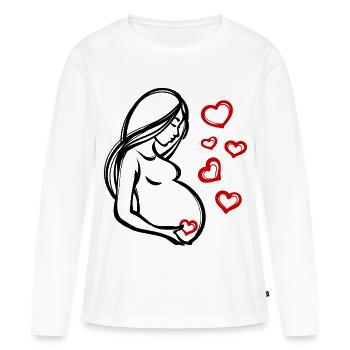 Coeur Grossesse Bébé Ventre Déclaration Enceinte - T-shirt manches longues Premium bio Femme - blanc - Devant - Julia (174cm)