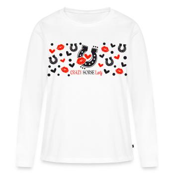 Crazy Horse Lady schwarze und rote Muster - Frauen Premium Bio Langarmshirt - Weiß - Vorne - Julia (174cm)