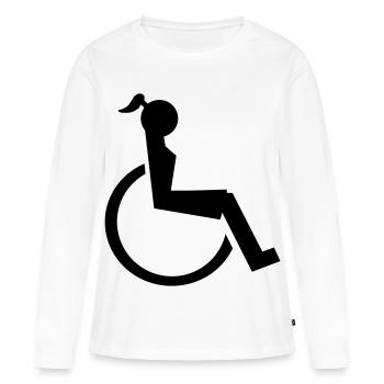 Logo d’une dame ou d’une fille en fauteuil roulant. Image* - T-shirt manches longues Premium bio Femme - blanc - Devant - Julia (174cm)
