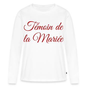 EVJF Témoin mariée. Enterrement vie célibataire - T-shirt manches longues Premium bio Femme - blanc - Devant - Julia (174cm)