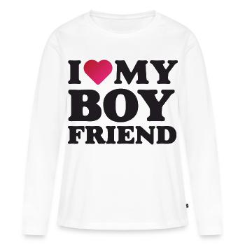J’aime mon petit ami - T-shirt manches longues Premium bio Femme - blanc - Devant - Julia (174cm)