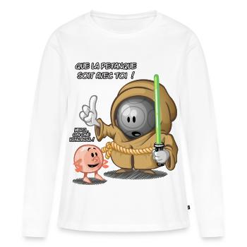 Que la pétanque soit avec toi ! - T-shirt manches longues Premium bio Femme - blanc - Devant - Julia (174cm)