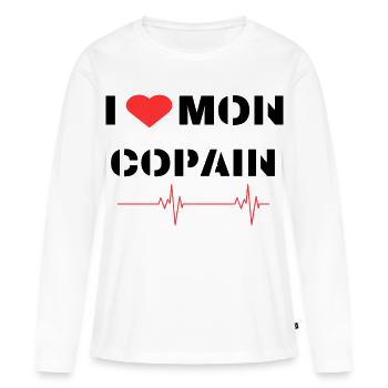 Déclaration d'amour à mon copain - T-shirt manches longues Premium bio Femme - blanc - Devant - Julia (174cm)