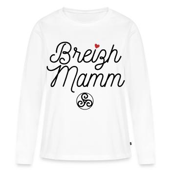 Breizh Mamm Triskell Fête des mères Bretonne - T-shirt manches longues Premium bio Femme - blanc - Devant - Julia (174cm)