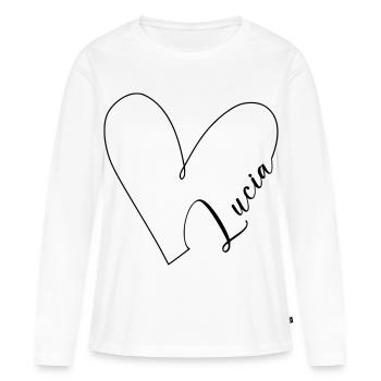 Lucia Nom Ligne de Coeur - T-shirt manches longues Premium bio Femme - blanc - Devant - Julia (174cm)