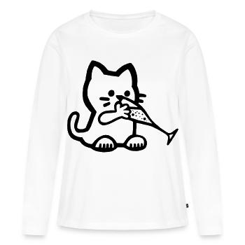 Le chaton a soif - T-shirt manches longues Premium bio Femme - blanc - Devant - Julia (174cm)