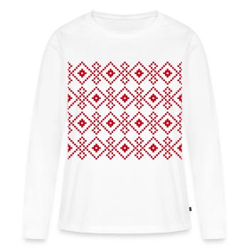 Weihnachtlicher einfarbiger Pullover (rot) - Frauen Premium Bio Langarmshirt - Weiß - Vorne - Julia (174cm)