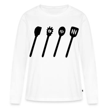 Kochlöffel Set - Frauen Premium Bio Langarmshirt - Weiß - Vorne - Julia (174cm)