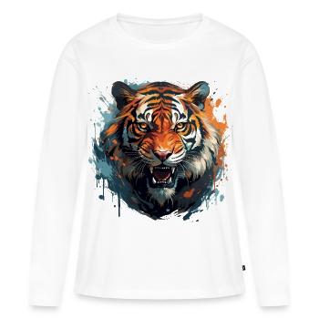 Tigre du Bengale – Zoo King Tiger Face - T-shirt manches longues Premium bio Femme - blanc - Devant - Julia (174cm)