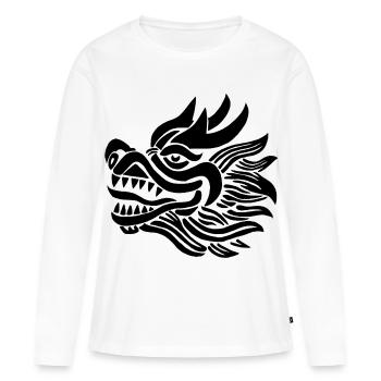 Tête de dragon chinois (noir) - T-shirt manches longues Premium bio Femme - blanc - Devant - Julia (174cm)