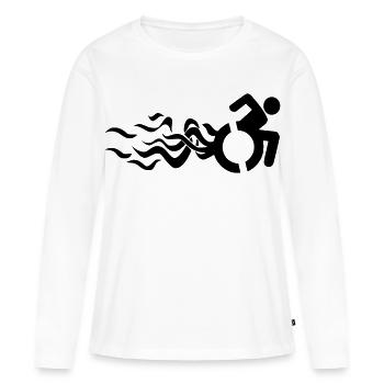 Symbole enflammé d’un fauteuil roulant * - T-shirt manches longues Premium bio Femme - blanc - Devant - Julia (174cm)