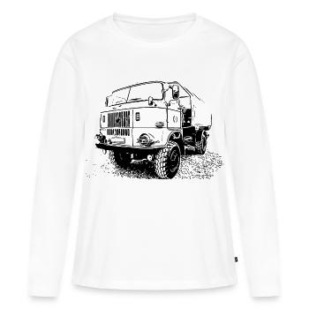 W50 Klassiker - Frauen Premium Bio Langarmshirt - Weiß - Vorne - Julia (174cm)