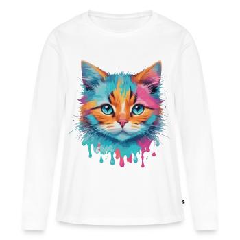 Chat mignon - T-shirt manches longues Premium bio Femme - blanc - Devant - Julia (174cm)