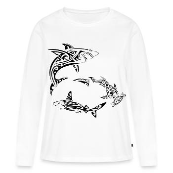 Polynesische Schwarzhaie - Frauen Premium Bio Langarmshirt - Weiß - Vorne - Julia (174cm)