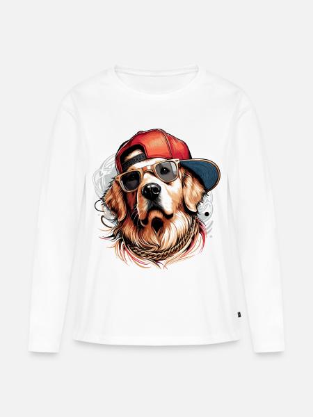 Cooler Golden Retriever Hund Sonnenbrille Geschenk - Frauen Premium Bio Langarmshirt - Weiß